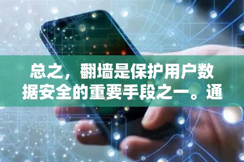 总之,翻墙是保护用户数据安全的重要手段之一。通过翻墙,用户可以放心地分享使用手机软件,而无需担心数据被泄露的风险。然而,翻墙也需要与安全措施相结合,以确保其在实际应用中的有效性 总之,翻墙是保护用户数据安全的重要手段之一。通过翻墙,用户可以放心地分享使用手机软件,而无需担心数据被泄露的风险。然而,翻墙也需要与安全措施相结合,以确保其在实际应用中的有效性