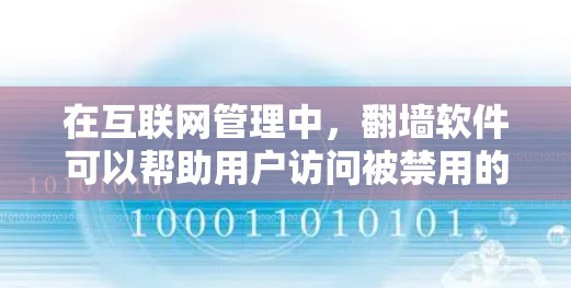 在互联网管理中，翻墙软件可以帮助用户访问被禁用的网络资源。以下是一些推荐的翻墙软件，涵盖了免费、付费以及功能全面的选项，适合不同用户的需求